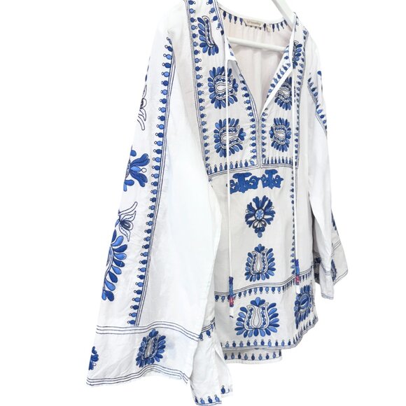 Soft Surroundings NEW Vera Blue Floral Embroidered Cotton Tunic Top size PXL - Picture 8 of 13